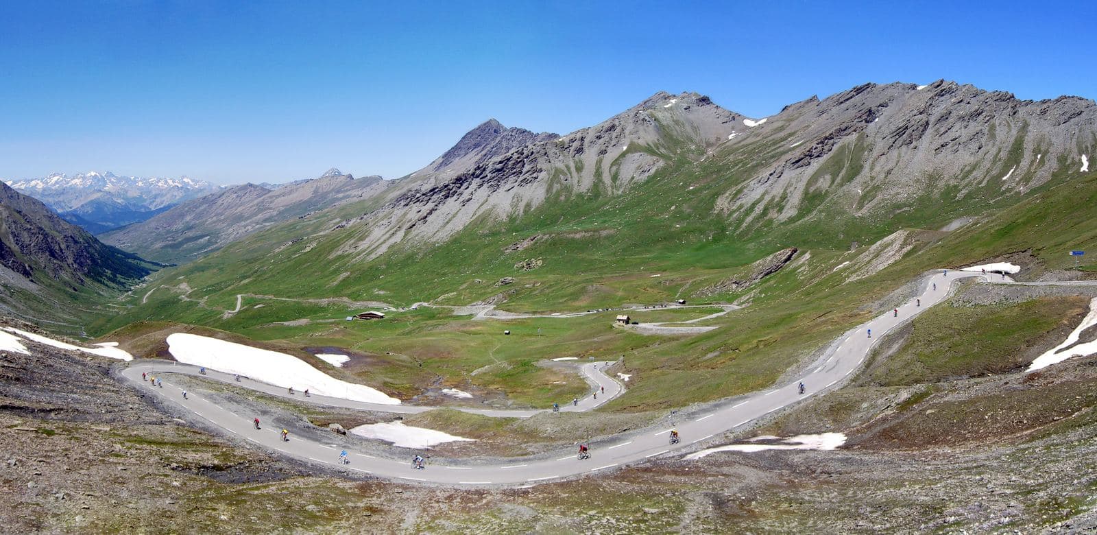 Cyclists on the road up Col Agnel